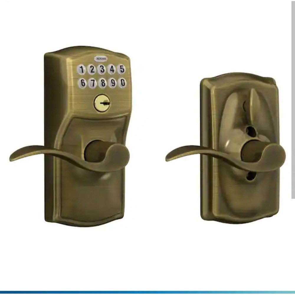 Schlage Camelot Electronic Keypad Door Lock Accent Handle Antique Brass FE595